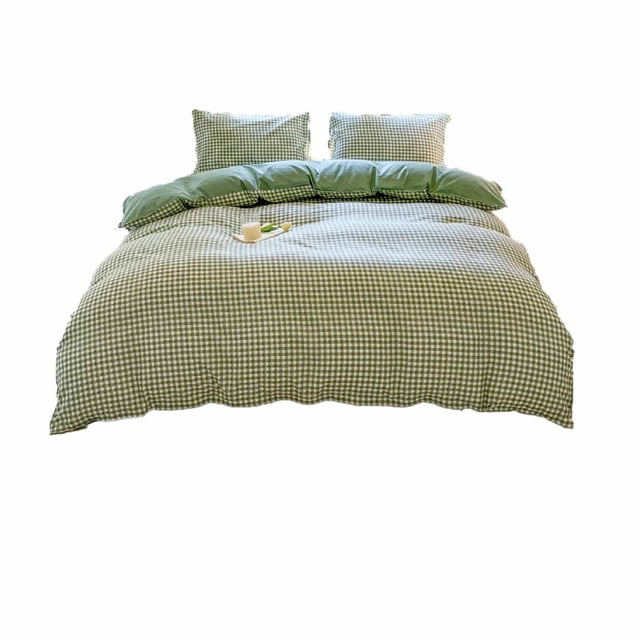 Maplenight 4-Piece Twin Bed Sheet Set in green, featuring cooling, breathable, and wrinkle-resistant polyester fiber. Includes a quilt cover (78.7"x59"), flat sheet (90.6"x70.9"), and two pillowcases (30"x20"). Stylish gingham pattern complements bedroom decor.