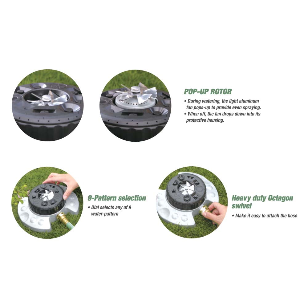 AquaGen 8430323 15093 9-Pattern Metal Turret Sprinkler