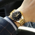 thumbnail image 2 of Reloj de oro para hombre Reloj de vestir de negocios de cuarzo analógico Fecha Acero inoxidable Clásico Lujo Luminoso Impermeable Reloj casual para hombre Acero inoxidable dorado Esfera negra, 2 of 5