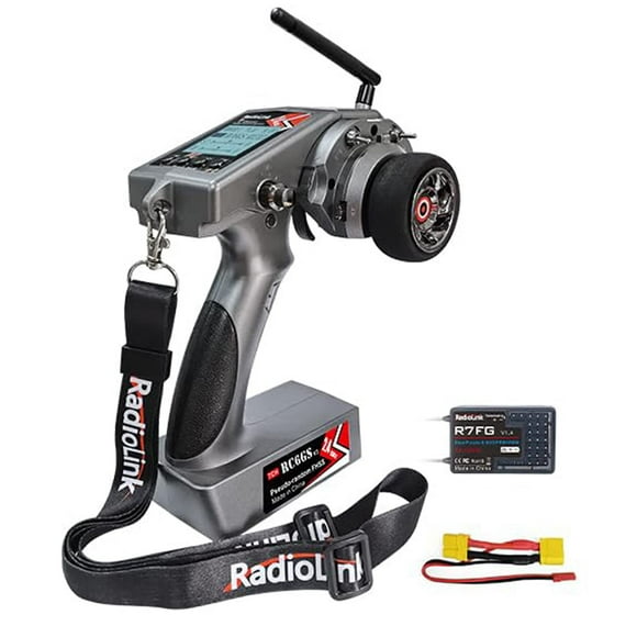 DTXMX Émetteur Radio RC, Radiolink RC6GS V3 Contrôleur 7 Canaux et Récepteur Gyroscopique R7FG, Télémétrie Tension 2.4Ghz & Contrôle Longue Portée 30 Modèles