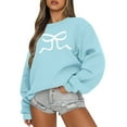 thumbnail image 2 of Resicozy Womens Crewneck Sweatshirts Fashion Oversized Pullover Sweaters Fall Winter Cute Bow Tops Clothes 2025 Sky Blue M, 2 of 5