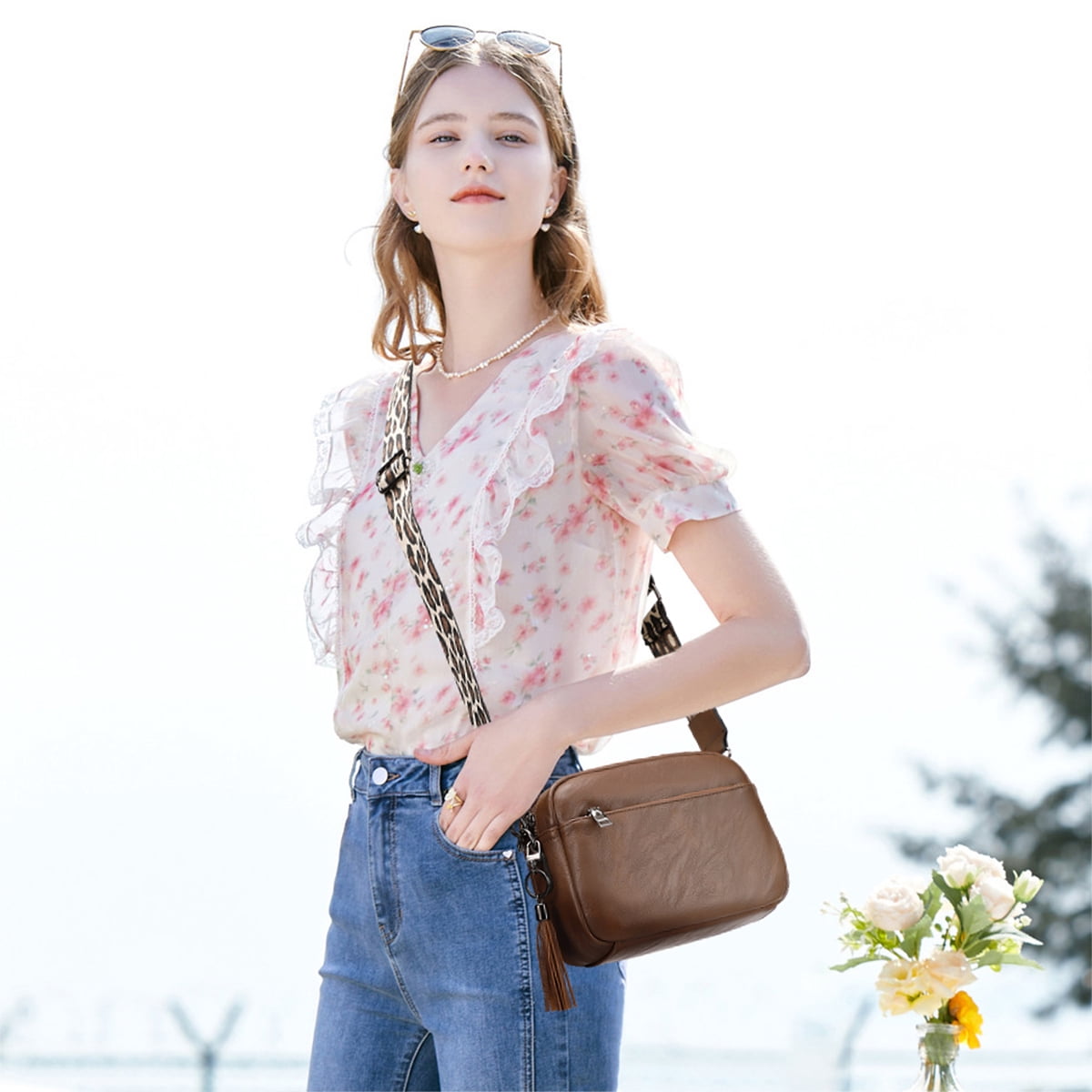 KL928 Soft Leather Crossbody Bag for Women Ladies Wide Strap Shoulder Bag Small Purses and Handbags