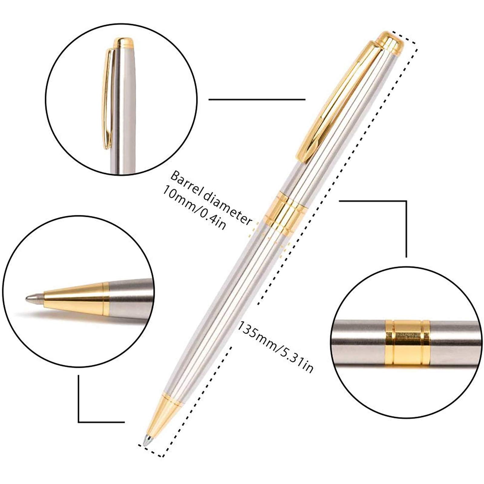 Ballpoint Pens Black Ink - Weighted Metal Twist For Uniform Flight Attendant Business  1.0 Mm Medium Point Smooth Writing 3 With 3 Refills (gold)