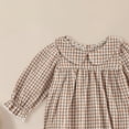 thumbnail image 3 of mgoYE Newborn Baby Girl Bubble Romper Long Sleeve Linen Bodysuit Infant Plaid Fall Winter Outfit(Khaki,0-3 Months), 3 of 4