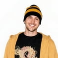 thumbnail image 5 of COUVER Striped Knit Warm Beanie with or without Pom Pom Winter Hats (Black/ Gold), 5 of 10