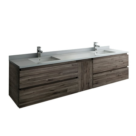 Fresca Formosa 84" Wall Hung Double Sink Modern Bathroom Cabinet with Top and Sinks
