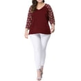 thumbnail image 3 of Agnes Orinda Women's Plus Size Shirts Blouse V Neck 3/4 Sleeve Floral Raglan Casual Spring Fall Tops 2X Red, 3 of 8