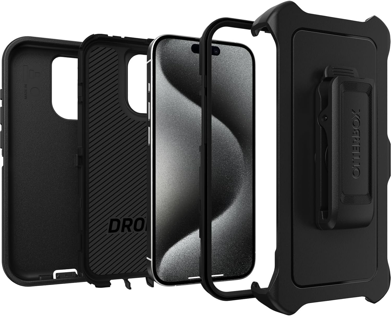 OtterBox iPhone 15 Pro Only - Defender Series Case - Black - Screenless - Rugged & Durable - with Port Protection - Holster Clip Includes - Non-Retail Packaging