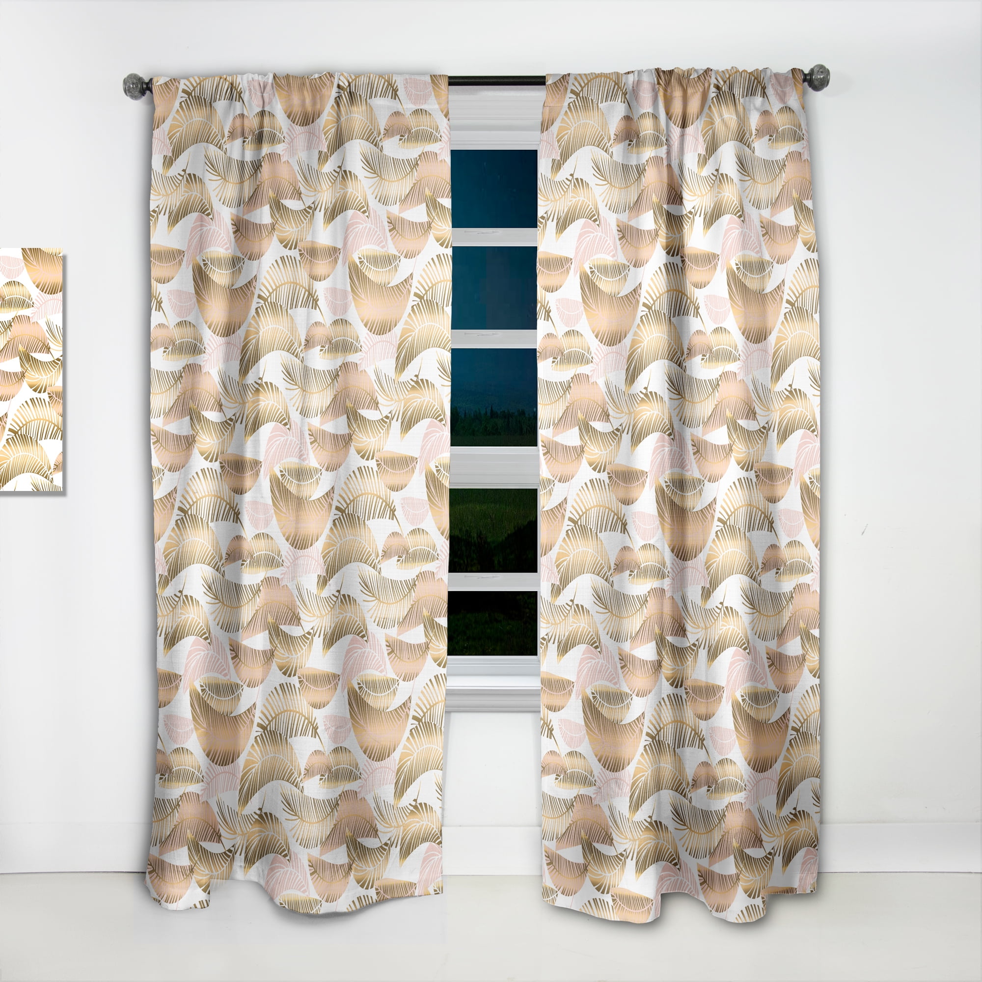 Designart 'Golden Tropical Leaves Pattern III' Mid-Century Modern Curtain Panel
