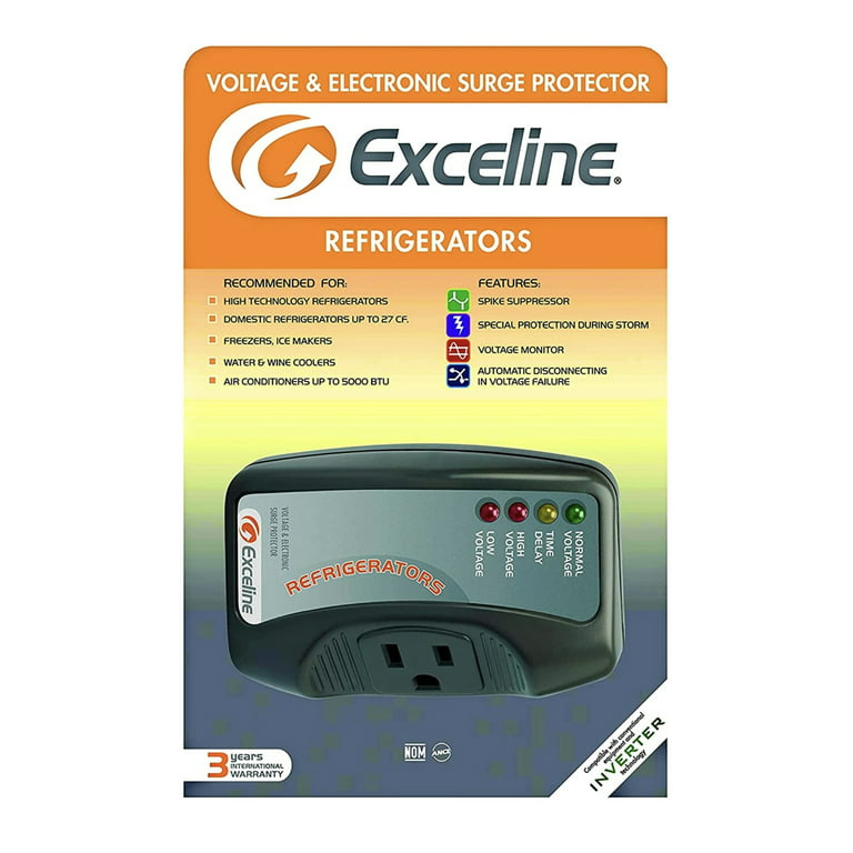 Exceline Surge Protector for Refrigerators, Size: 4.3W, 3.1H, Black