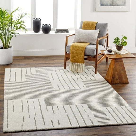 Livabliss Wool Rugs for Living Room, 2x3 Brook Modern Charcoal Area Rug, Bedroom Dining Room Home Decor Handmade Carpet (2' x 3')
