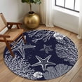 thumbnail image 2 of Round Rug 5Ft Washable Non-Slip, Navy Blue Coastal Circle Area Rugs for Living Room Bedroom, Starfish Coral Summer Beach Ocean Indoor Floor Mats Carpet Runner for Home Decor Aesthetic, 2 of 8