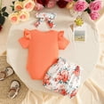 thumbnail image 4 of Baby Girl Outfits Letter Print Short Sleeve Crew Neck Ruffle Bowknot Onesie And Shorts Headband 3 Piece Casual Wear Girls' Clothing Sets 9 Months-12 Months, 4 of 8