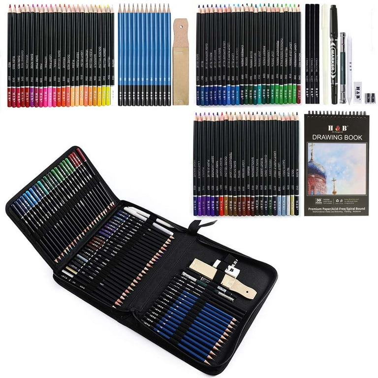 H & B 80-Pack Drawing and Art Supplies Kit - Colored Sketching Art Pencil  Set with 3-Color Sketchbook and Coloring Book - Graphite, Watercolor