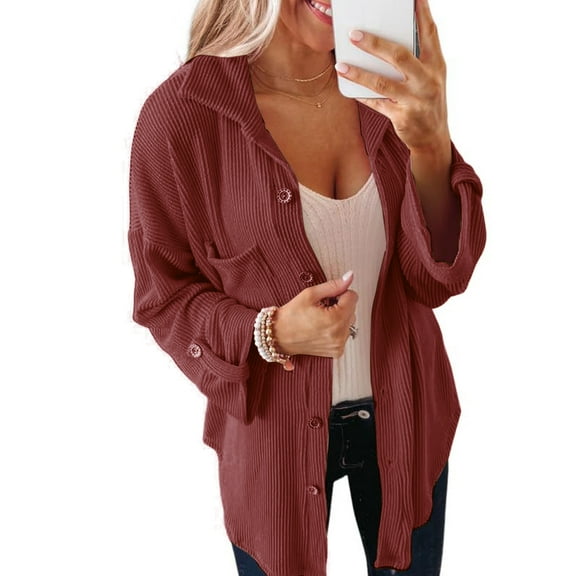 up to 60% off Gifts Usmixi Womens Corduroy Jacket Womens Shacket Coat Long Sleeve Button Down Lapel Casual Solid Shirt Jacket Loose Pocket Fall Comfy Outerwear Winter Corduroy Jacket
