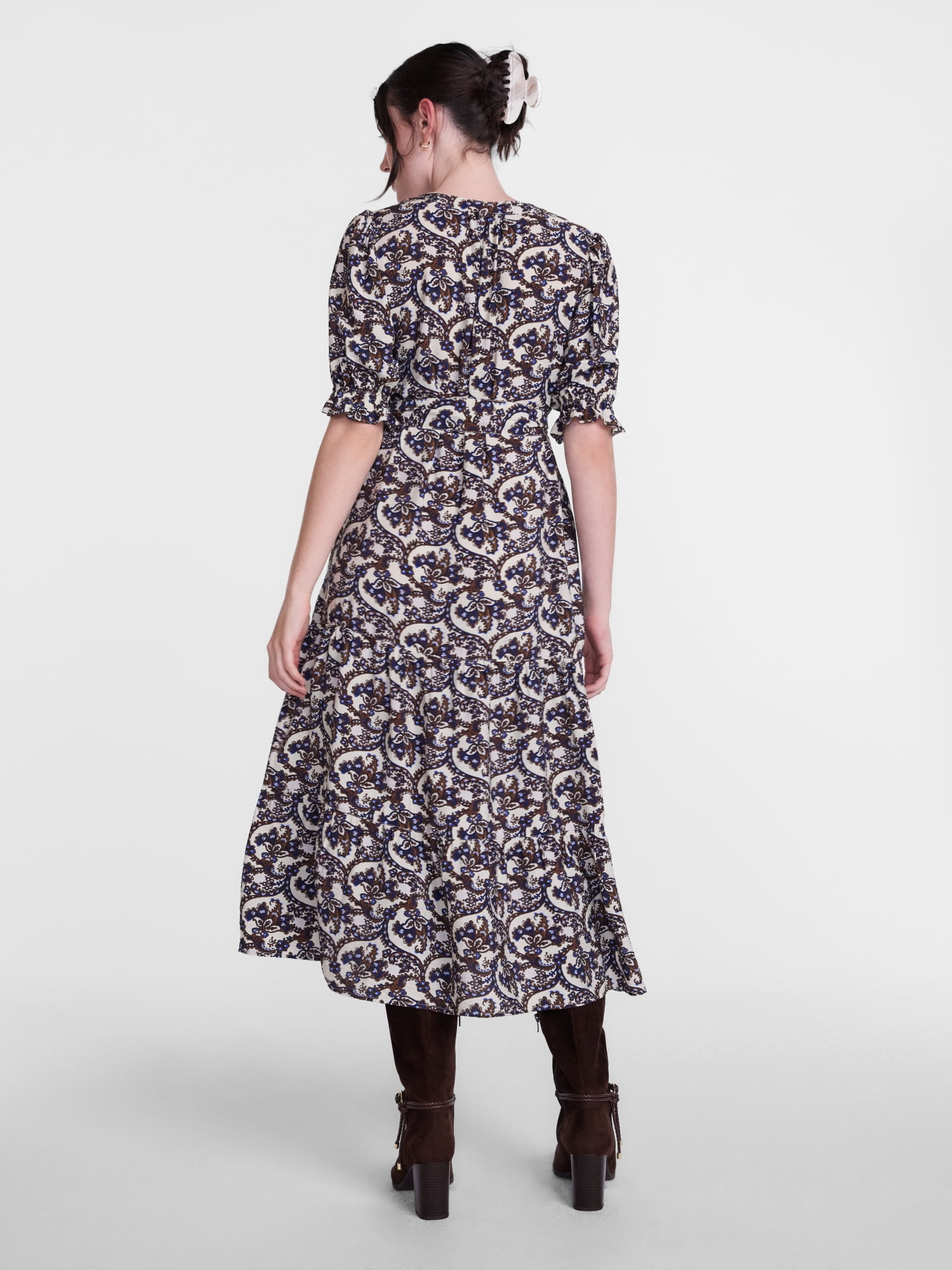 Scenario Women's and Women's Plus Tiered Midi Dress with Short Sleeves, Sizes XS-4X