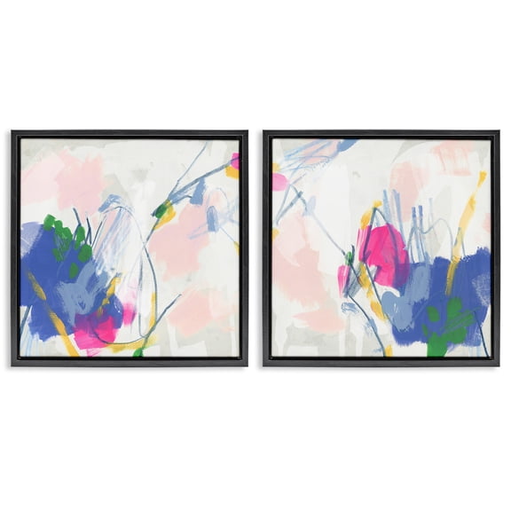 Stupell Industries Pink Blue Pop Abstract Abstract Painting Black Floater Framed Canvas Art Print Wall Art, 18 x 18, Set of 2