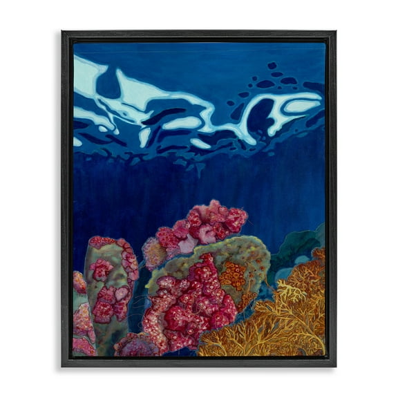 Stupell Industries Abstract Underwater Coral Nautical & Beach Painting Black Floater Framed Canvas Art Print Wall Art, 17 x 21