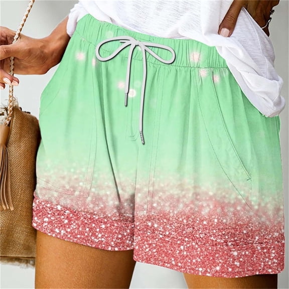 Dolkfu Casual Shorts Womens Graphic Drawstring Hawaiian Beach Shorts Quick Dry Green Tropical Shorts for Women L
