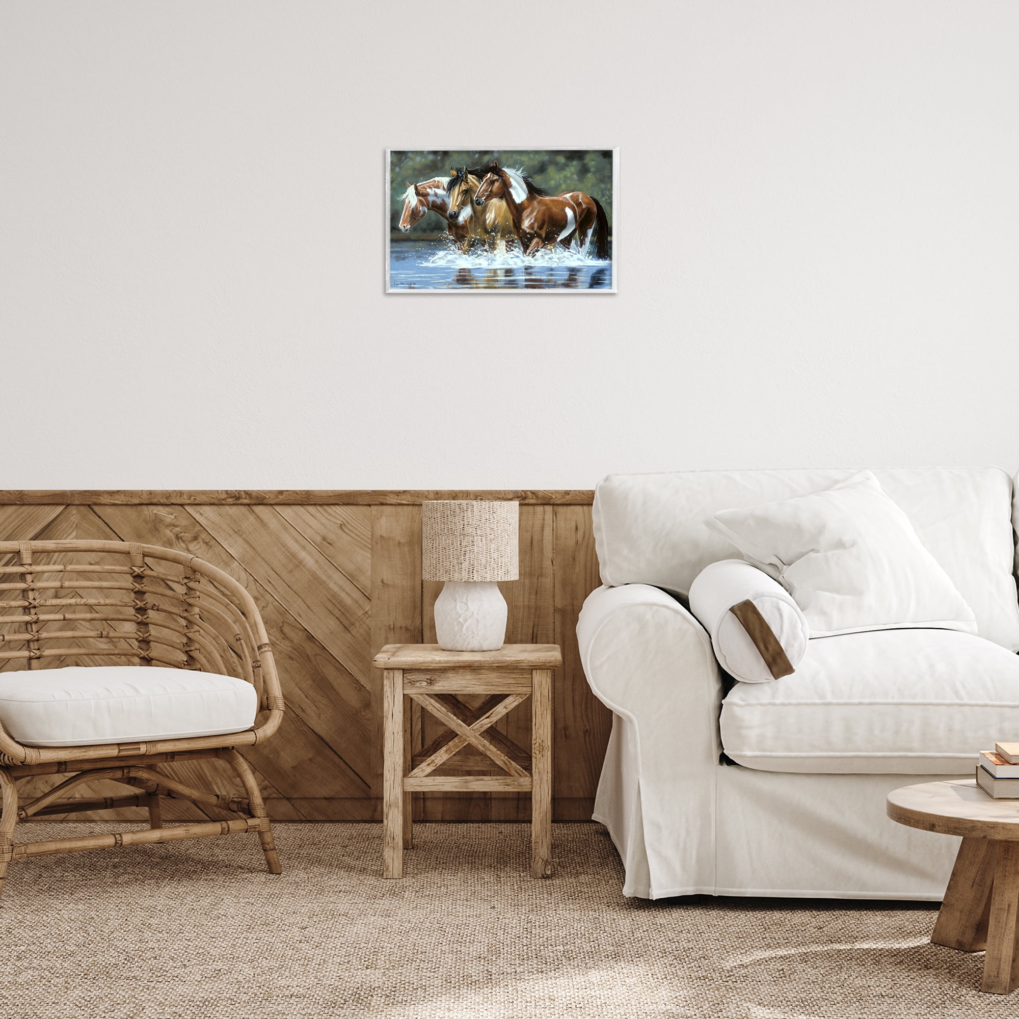 Stupell Industries Heading Upstream Horses Animals & Insects Painting White Framed Art Print Wall Art, 18 x 12