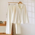 thumbnail image 2 of Women's Modal Pajama Set Button Down Sleepwear Long Sleeve Top and Pants Lace Collar Petite 2025 Fall Outfits, 2 of 3