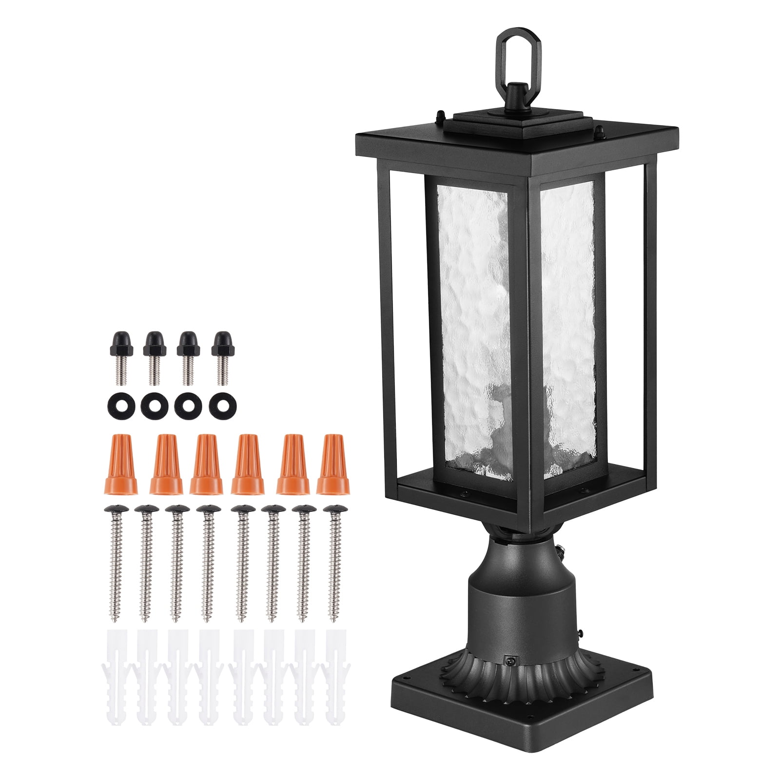 KFFKFF 2 Set Twilight to Sunrise Outdoor Post Light, 17.72 in, Weather-Resistant Post Lighting with 3.5 in Mounting Base Glass Cover, Surge-Resistant Outside Pole Light for Patio Garden Walkway