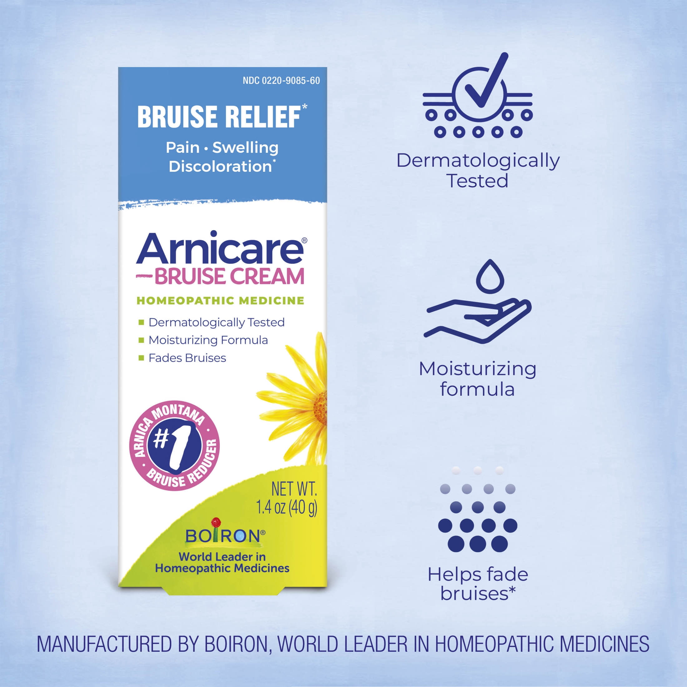 Boiron Arnicare Bruise Cream, Homeopathic Medicine for Bruise Relief, Pain, Swelling, Discoloration, 1.4 oz