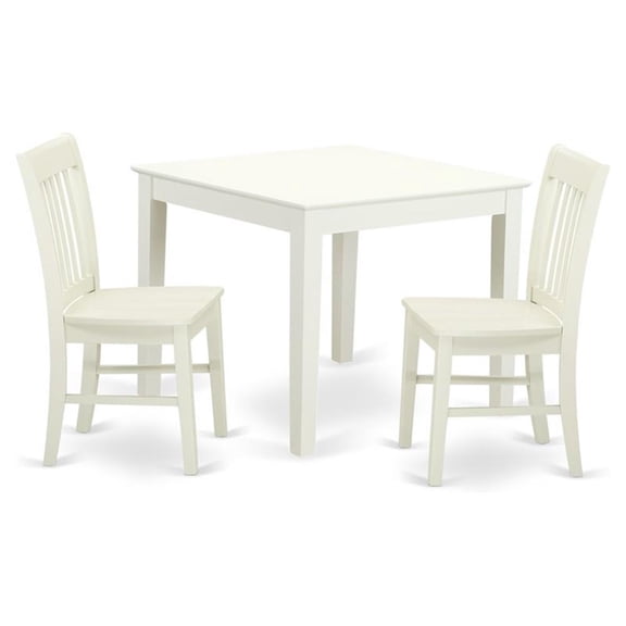 East West Furniture Oxford 3-piece Wood Dining Table and Chairs in Linen White