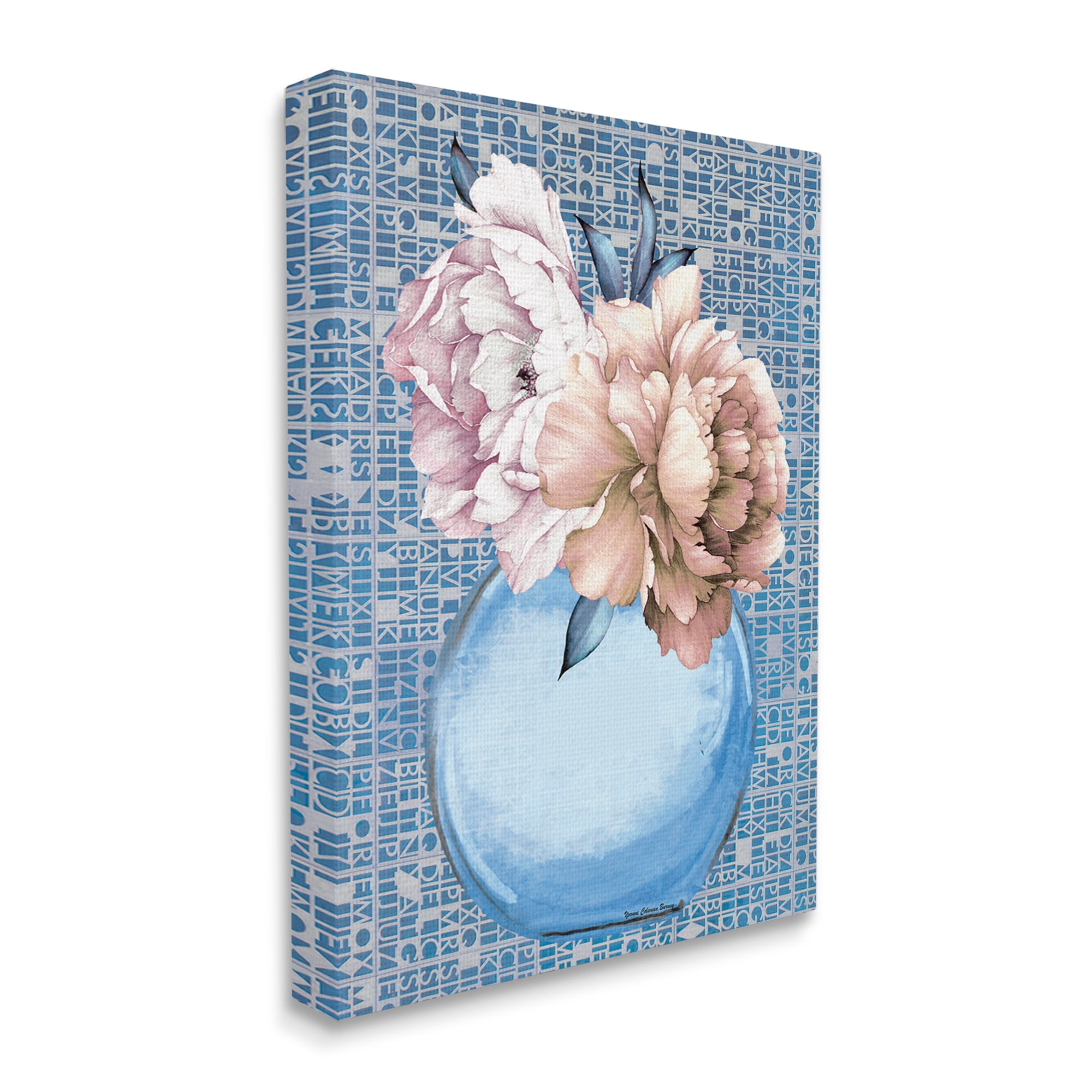 Stupell Industries Peonies on Typography Pattern Botanical & Floral Painting Gallery Wrapped Canvas Print Wall Art, 16 x 20