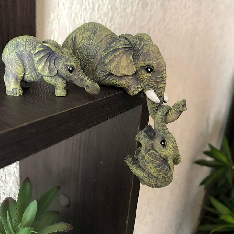 Collectable Elephant Shelf Sitter 3Pcs Set, Mother Elephant Hanging Baby  Elephants on The Edge, Mantelpiece Decoration, Hand-Painted Resin Figurines  for Home Decor Gift : : Home