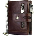 thumbnail image 1 of Estrela Cartera para hombre con protección RFID, cartera de piel con cadena, doble pliegue, con compartimento para monedas, cartera con cremallera, 16 ranuras para tarjetas, cartera (café), 1 of 6