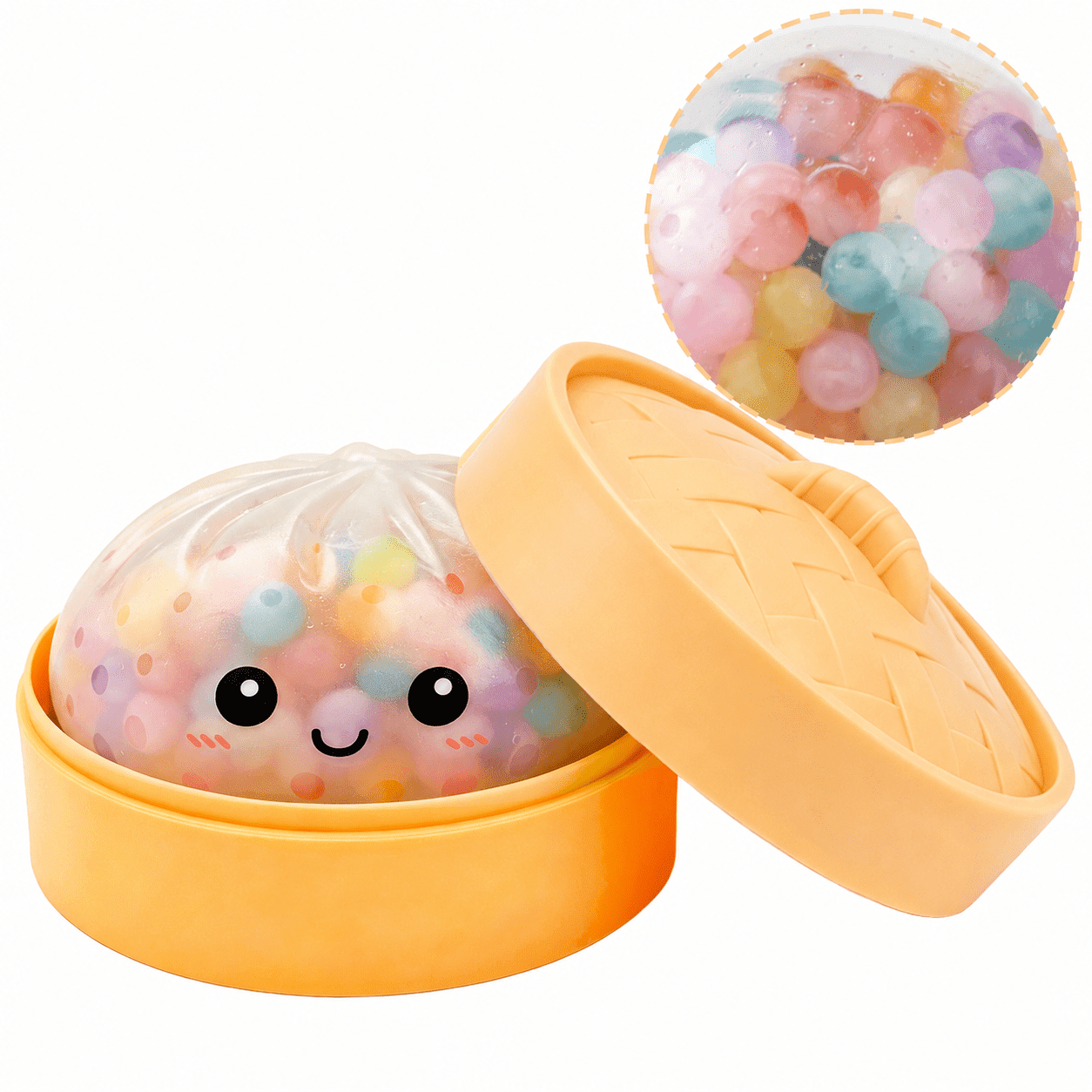 Colorful Beads Dumpling Squishy, Squishy Dumpling Toy, Cute Stress Balls Fidget Sensory Toys, Stocking Stuffers with Food Steamer Stretchy Desk Toys