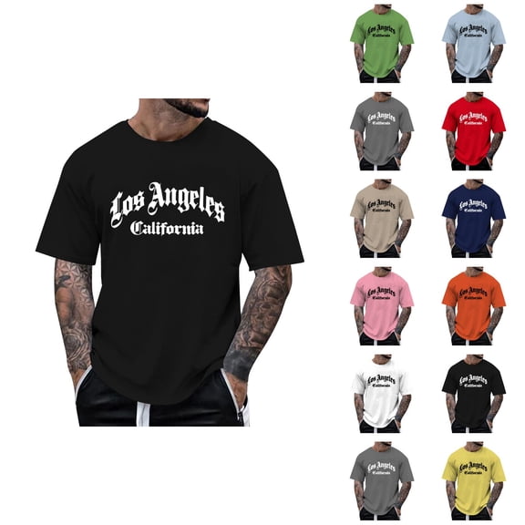 Los Angeles California Graphic Tees for Men Summer Casual Short Sleeve Crewneck Tshirts Streetwear