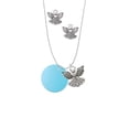 thumbnail image 2 of Delight Jewelry Acrylic 1" Disc Hot Blue Imitation Pearl Silver tone Guardian Angel Charm Necklace and Stud Earrings, 2 of 4