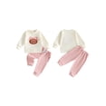 thumbnail image 2 of RUINIXCW Toddler Baby Girls Fall Outfit Fashionable Football Bow Embroidery Long Sleeve Pullover with Pants 2Pcs Set, 2 of 9