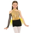 thumbnail image 4 of Aislor Girls Ballet Skirted Bodysuit Sequins Performance Jumpsuit Asymmetrical Latin Jazz Dance Dress Leotard Gold 8, 4 of 7