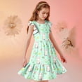 thumbnail image 7 of Girls Easter Dress Bunny Rabbit Floral Print Tiered A-Line Flutter Sleeve Soft Stretchy Polyester Spandex Multicolor Spring Church Party Dress 5-14 Years,Size 9 T, 7 of 7