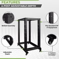 thumbnail image 2 of NavePoint 22U 4 Post Server Rack – Open Frame Rack for 19 Inch Equipment, Adjustable Depth 4-Post Network Rack with Casters Wheels, 22U Server Rack 881lbs Capacity, Black, 2 of 4