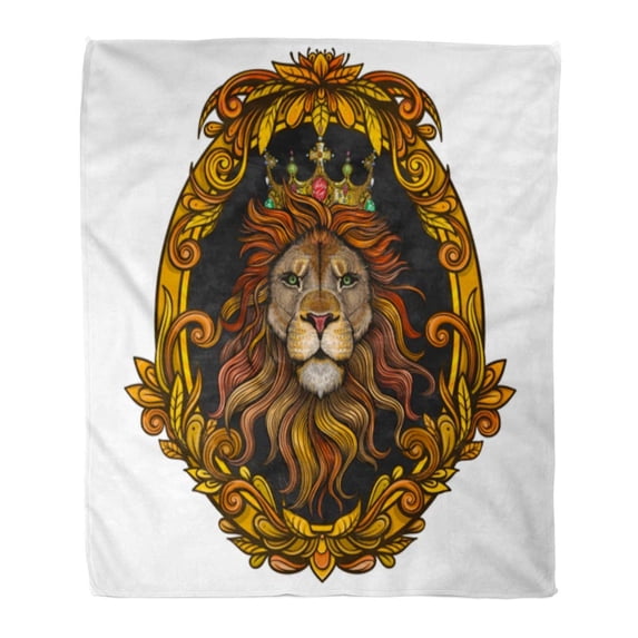 ASHLEIGH Throw Blanket 58x80 Inches Lion Color Judah King Heraldry Crown Tattoo Mascot Vintage Warm Flannel Soft Blanket for Couch Sofa Bed