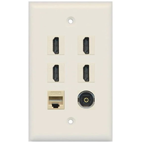 RiteAV - 4 HDMI and 1 - Ethernet Cat5e and 1 - Toslink Port Wall Plate White - Light Almond