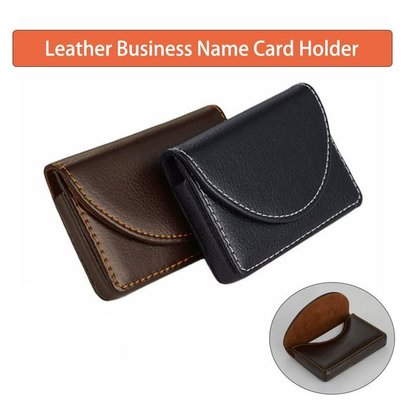 SagaSave PU Leather Business Name Card Case for 15-25 Cards Capacity Black/Brown