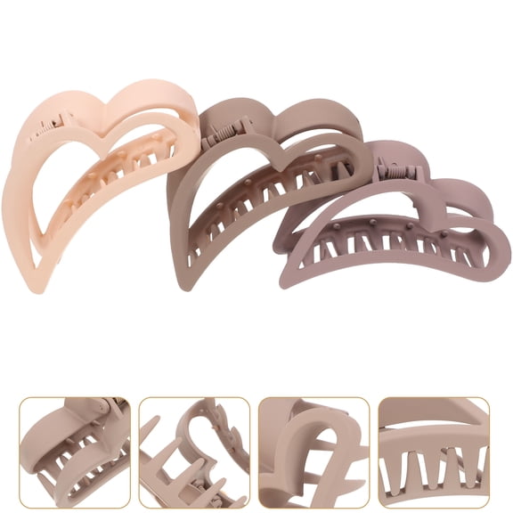 TABLZONE 3Pcs Heart Hair Claw Clip Hair Barrettes for Women with Non Slip Grip Resin Material