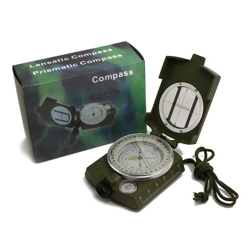 Flexzion Mini Military Compass Professional Multifunction Metal Prismatic Sighting High Accuracy Portable with Waterproof Nylon Pouch and Lanyard for Outdoor Camping Hiking Travel in Army Green