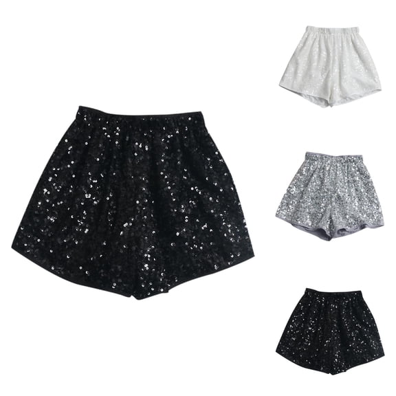 Sequin Shorts for Women 2026 Summer Elastic High Waist Wide Leg Sparkle Booty Mini Shorts Clubwear Dancewear
