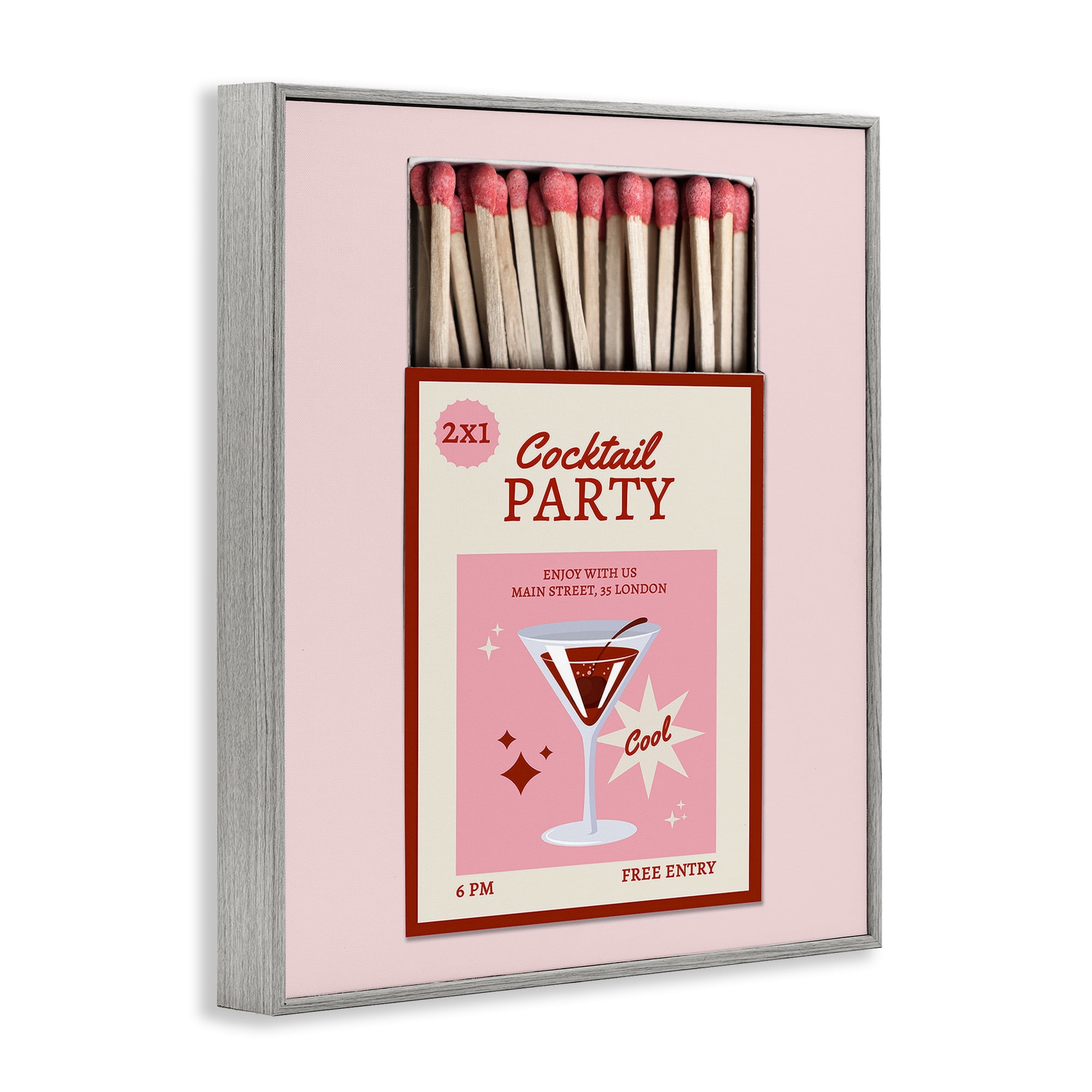 Stupell Industries Cocktail Party Matchbox Gray Framed Giclee Art, design by CAD Designs