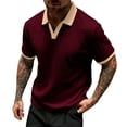 thumbnail image 2 of VgaVtl Summer Polo Shirt for Men Knit Short Sleeve T-Shirt for Men Color Block Business Collared Leisure Golf, 2 of 5