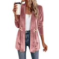 thumbnail image 2 of Velvet Open Front Cardigan for Women Long Sleeve Shawl Collar Longline Jacket Button Detail Dressy Casual Going Out Work Office Fall Winter Top, 2 of 6