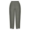 thumbnail image 4 of Diufon Plus Size Pants for Women Solid Color Capris Pants Linen Wide Leg Pants with Pockets, 4 of 5