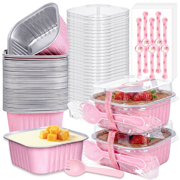 60 Pack Mini Cake Pans with Lids, 5 oz Aluminum Foil Cake Baking Cups, Pie Pans Muffin Tins Cupcake for Party Wedding Birthday