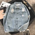 thumbnail image 2 of Chaqueta vaquera para hombre con agujero roto, botón de otoño, abrigos vaqueros para hombre, empalme azul, ropa de abrigo vintage para invierno al por mayor, talla LG, 2 of 5